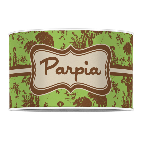Green & Brown Toile 12" Drum Lampshade - FRONT (Poly Film)