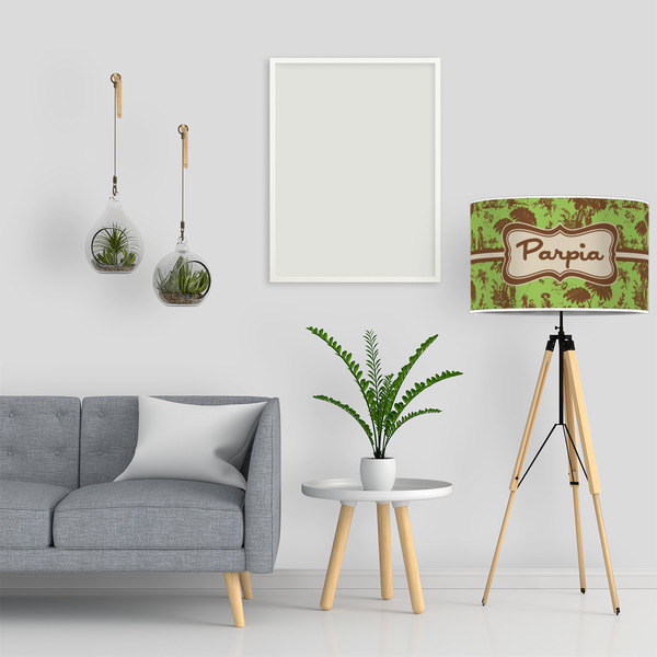 Green & Brown Toile 12" Drum Lampshade - LIFESTYLE