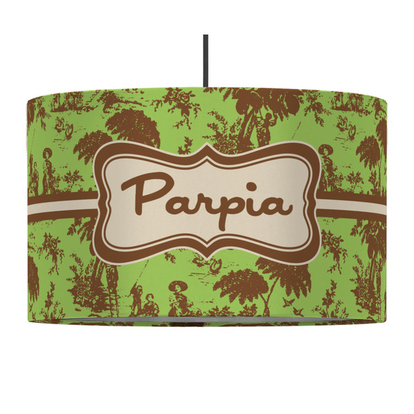 Custom Green & Brown Toile 12" Drum Pendant Lamp - Fabric (Personalized)