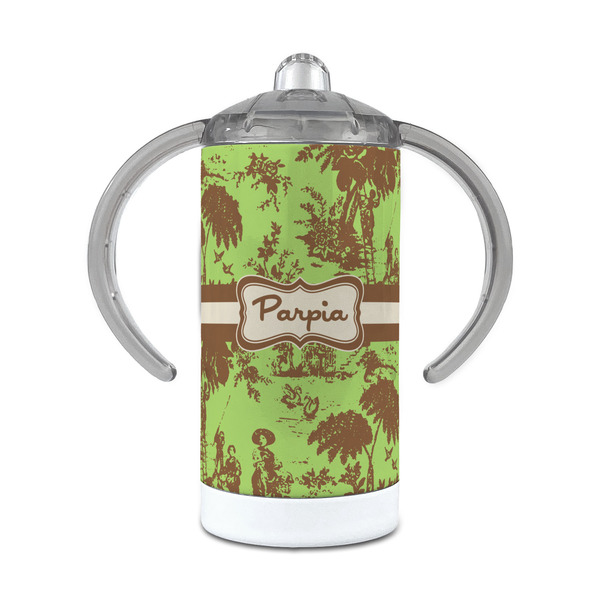 Custom Green & Brown Toile 12 oz Stainless Steel Sippy Cup (Personalized)
