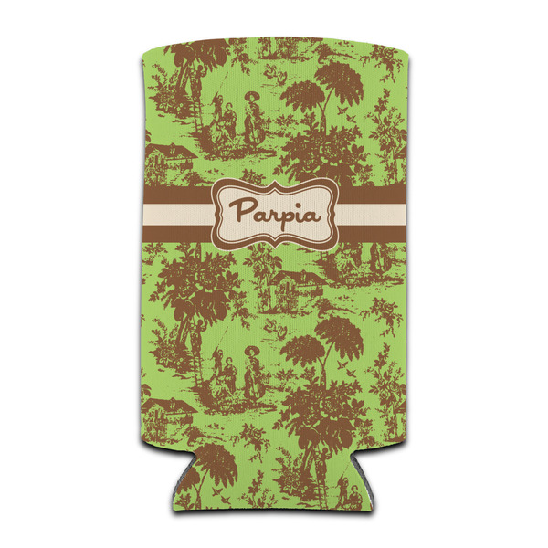 Custom Green & Brown Toile Can Cooler (tall 12 oz) (Personalized)