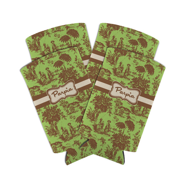 Custom Green & Brown Toile Can Cooler (tall 12 oz) - Set of 4 (Personalized)