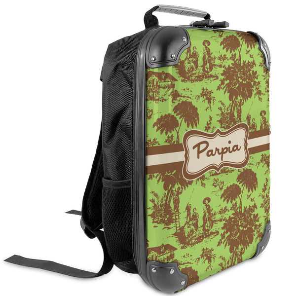 Custom Green & Brown Toile Kids Hard Shell Backpack (Personalized)