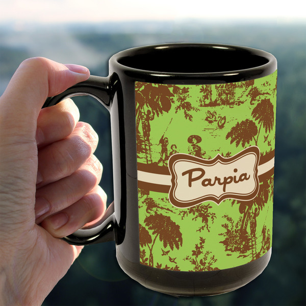 Green & Brown Toile 15oz. Black Mug - LIFESTYLE