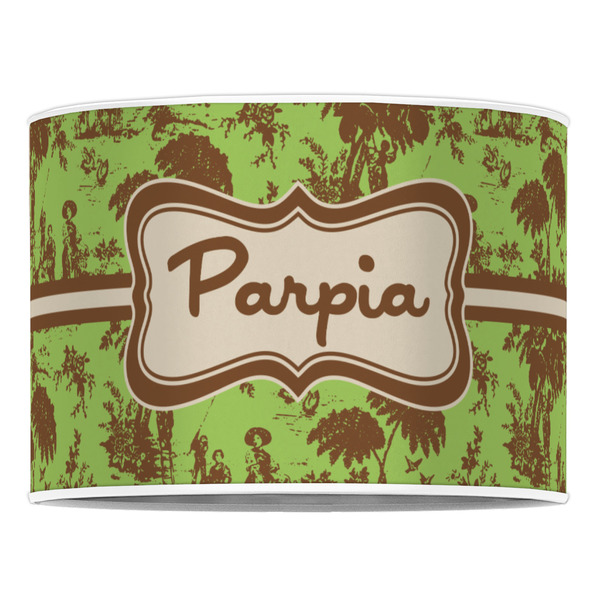Green & Brown Toile 16" Drum Lampshade - FRONT (Poly Film)