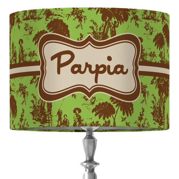 Custom Green & Brown Toile 16" Drum Lamp Shade - Fabric (Personalized)