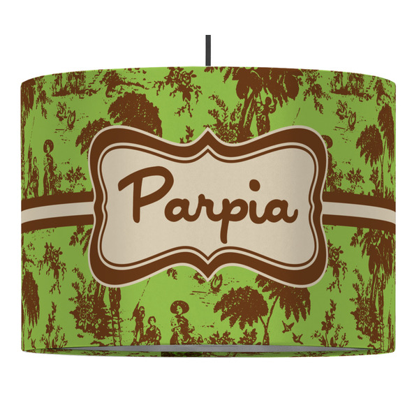 Custom Green & Brown Toile 16" Drum Pendant Lamp - Fabric (Personalized)
