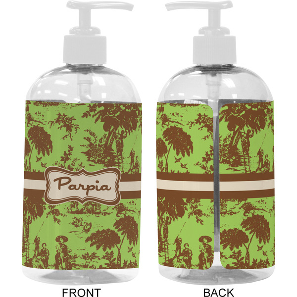 Green & Brown Toile 16 oz Plastic Liquid Dispenser- Approval- White