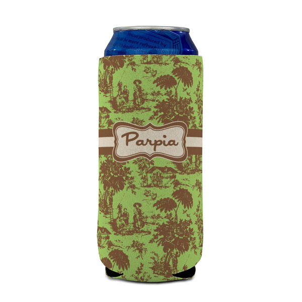 Green & Brown Toile 16oz Can Sleeve - FRONT (on can)