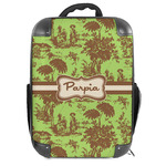Green & Brown Toile Hard Shell Backpack (Personalized)