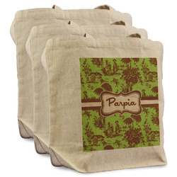 Green & Brown Toile Reusable Cotton Grocery Bags - Set of 3 (Personalized)