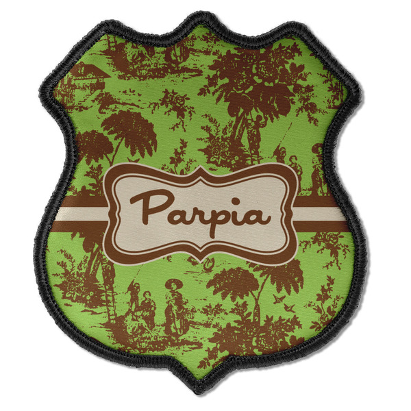 Custom Green & Brown Toile Iron On Shield Patch C w/ Name or Text
