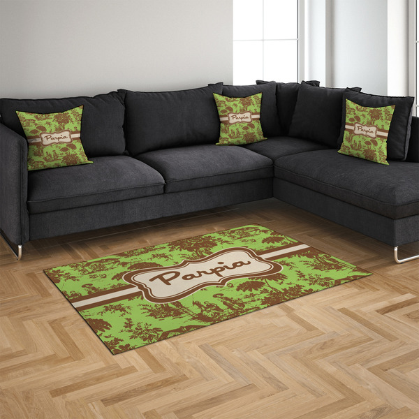 Green & Brown Toile 4'x6' Indoor Area Rugs - IN CONTEXT