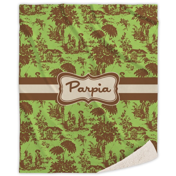 Custom Green & Brown Toile Sherpa Throw Blanket - 50"x60" (Personalized)