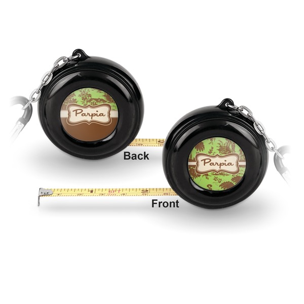 Green & Brown Toile 6-Ft Pocket Tape Measure with Carabiner Hook - Front and Back
