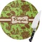 Green & Brown Toile Round Glass Cutting Board - Small (Personalized)