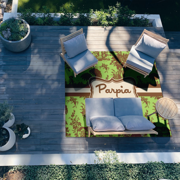 Green & Brown Toile 8'x10' Patio Rug - In context