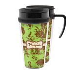 Green & Brown Toile Acrylic Travel Mug (Personalized)