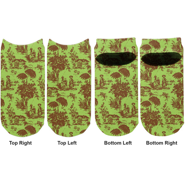 Green & Brown Toile Adult Ankle Socks - Double Pair - Front and Back - Apvl