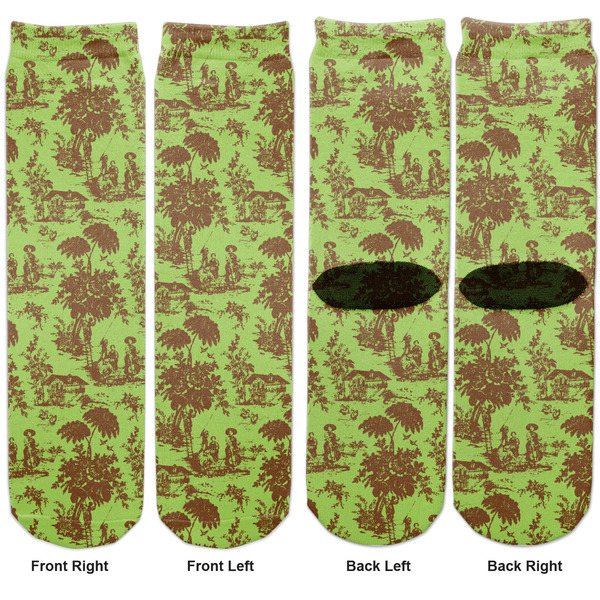 Green & Brown Toile Adult Crew Socks - Double Pair - Front and Back - Apvl