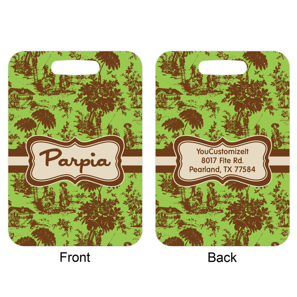 Green & Brown Toile Aluminum Luggage Tag (Front + Back)