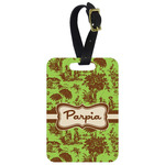 Green & Brown Toile Metal Luggage Tag w/ Name or Text