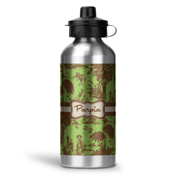 Custom Green & Brown Toile Water Bottle - Aluminum - 20 oz (Personalized)