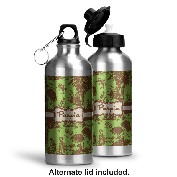 Green & Brown Toile Aluminum Water Bottle - Alternate lid options