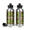 Green & Brown Toile Aluminum Water Bottle - Front and Back