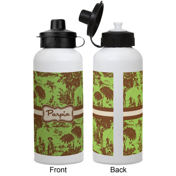 Green & Brown Toile Aluminum Water Bottle - White APPROVAL