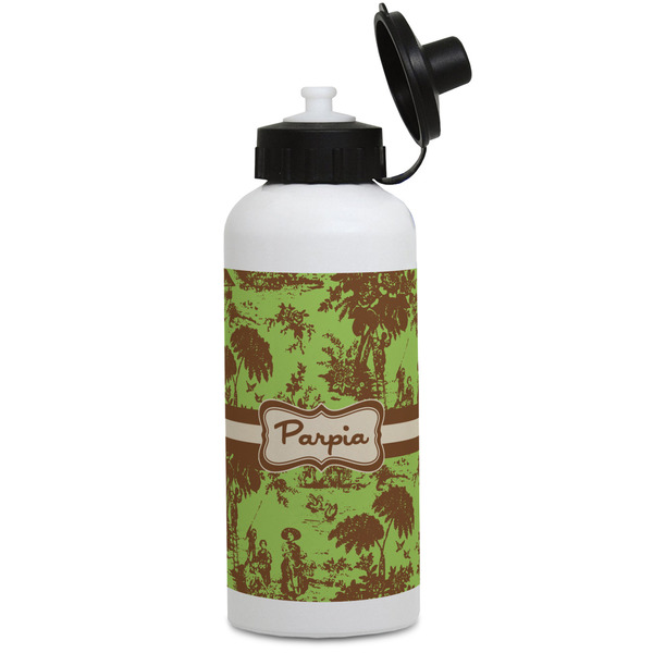 Custom Green & Brown Toile Water Bottles - Aluminum - 20 oz - White (Personalized)