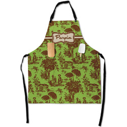 Green & Brown Toile Apron With Pockets w/ Name or Text