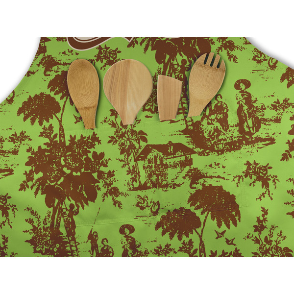 Green & Brown Toile Apron - Pocket Detail with Props