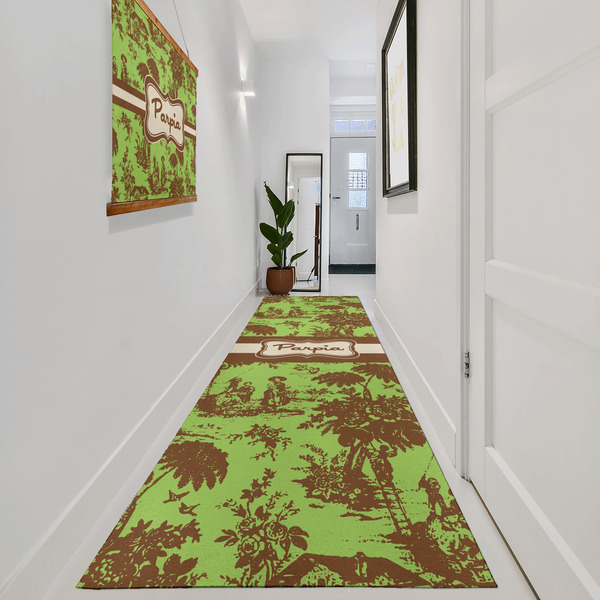 Green & Brown Toile Area Rug Sizes - In Context (vertical)
