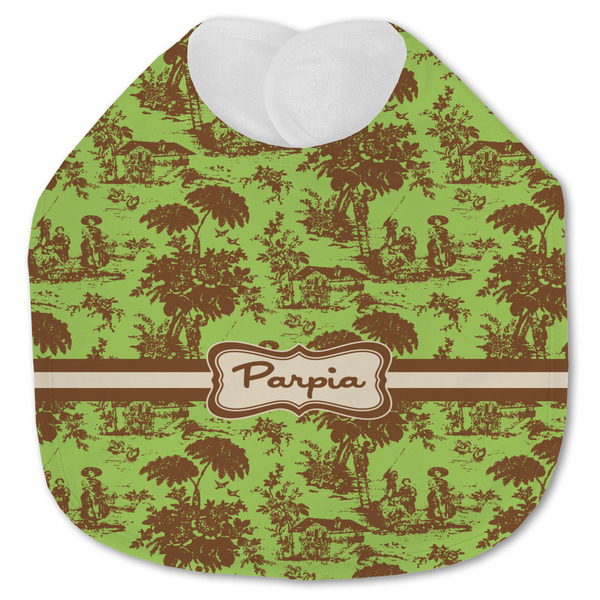 Custom Green & Brown Toile Jersey Knit Baby Bib w/ Name or Text