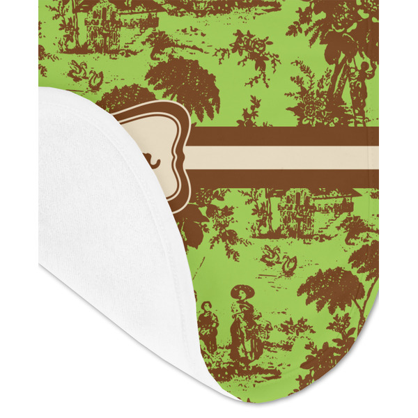 Green & Brown Toile Baby Bib - AFT detail