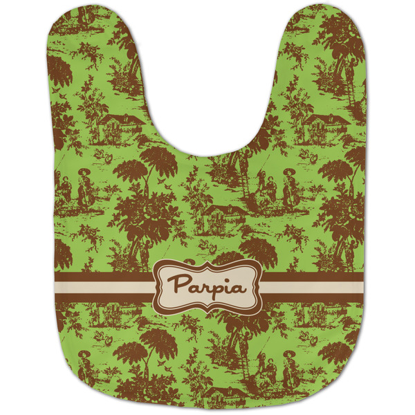 Green & Brown Toile Baby Bib - AFT flat