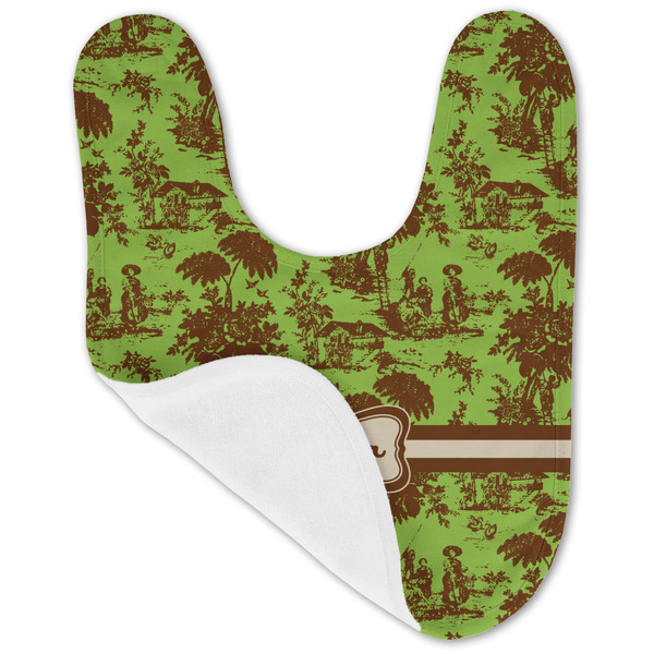 Green & Brown Toile Baby Bib - AFT folded