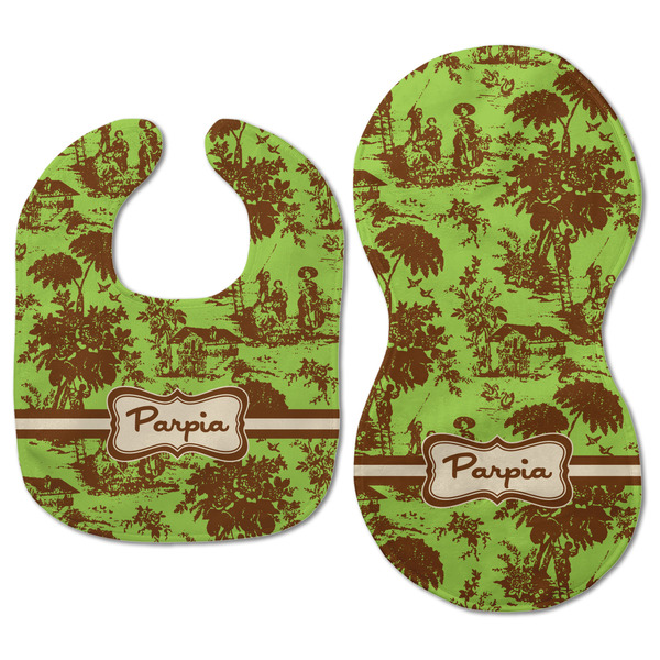 Green & Brown Toile Baby Bib & Burp Set - Approval (new bib & burp)