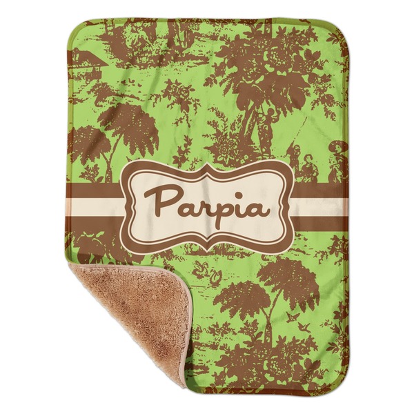 Custom Green & Brown Toile Sherpa Baby Blanket - 30" x 40" w/ Name or Text