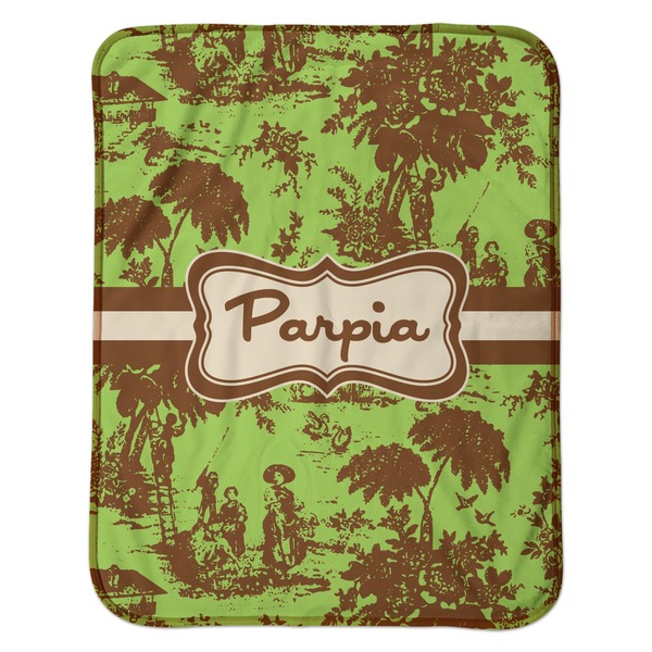 Green & Brown Toile Baby Sherpa Blanket - Flat