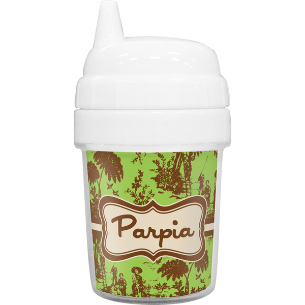Custom Green & Brown Toile Baby Sippy Cup (Personalized)
