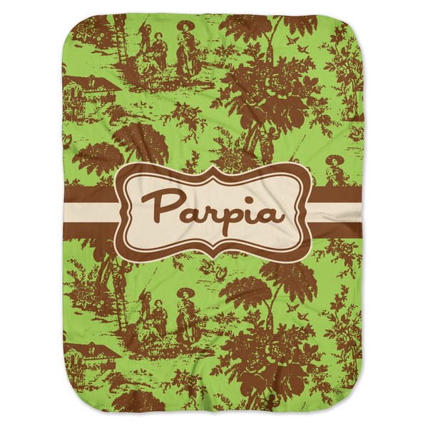 Custom Green & Brown Toile Baby Swaddling Blanket (Personalized)