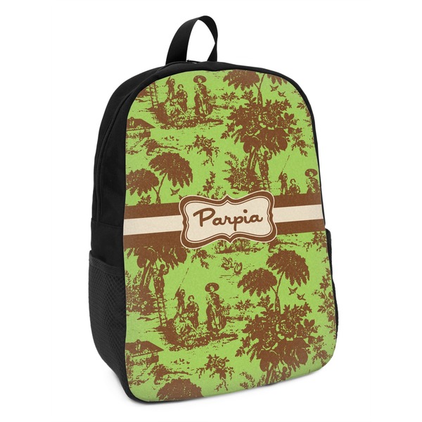 Custom Green & Brown Toile Kids Backpack (Personalized)