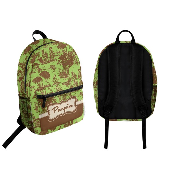 Green & Brown Toile Backpack front and back - Apvl