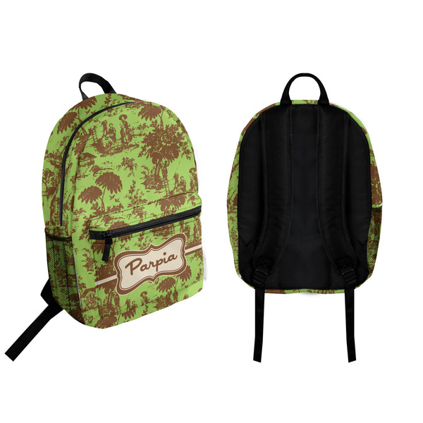 Green & Brown Toile Backpack front and back - Apvl