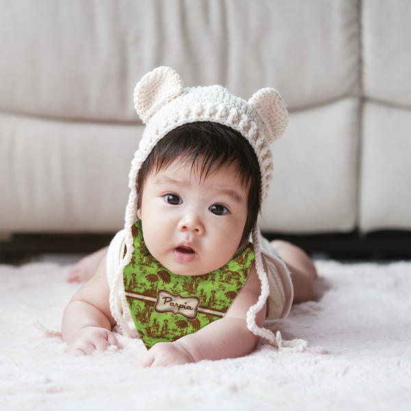 Green & Brown Toile Bandana Bib - (Lifestyle 2 girl)