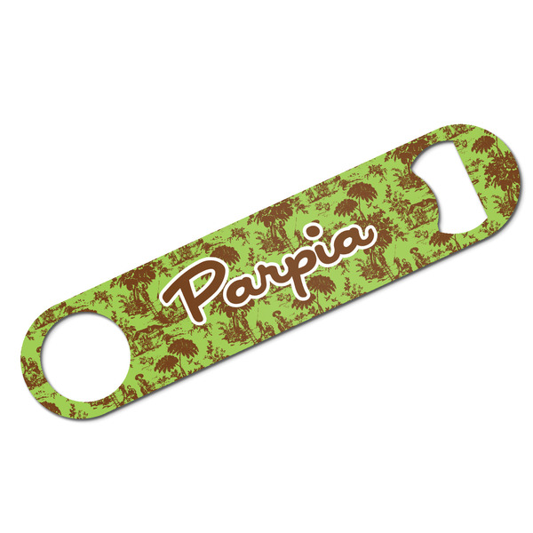 Custom Green & Brown Toile Bar Bottle Opener w/ Name or Text