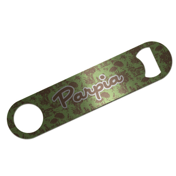 Green & Brown Toile Bar Opener - Silver - Front