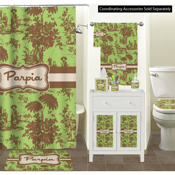 Green & Brown Toile Bathroom Scene